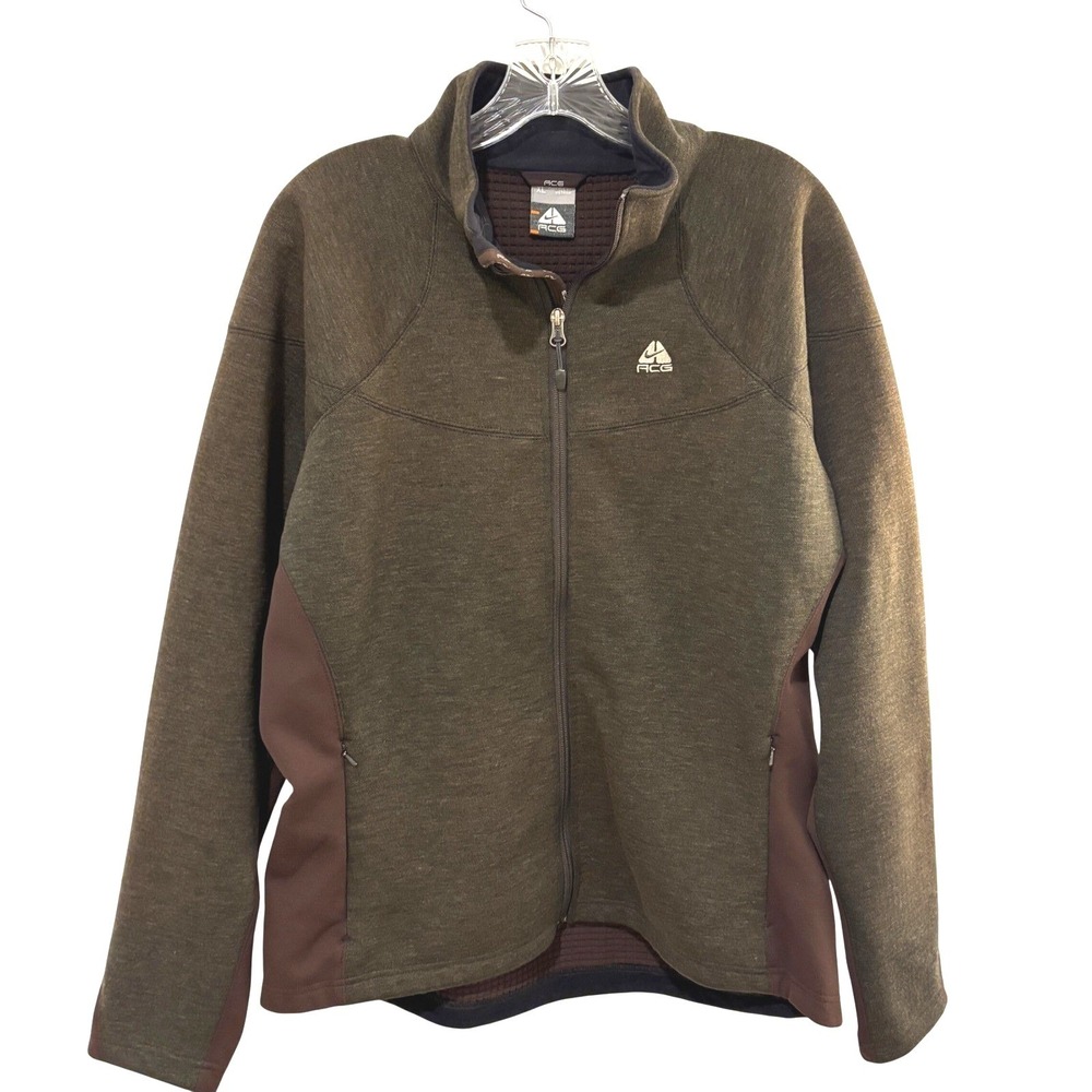 Nike ACG Full Zip Jacket Womens XL Brown Green Waffle Knit Lining Outdoors Fall